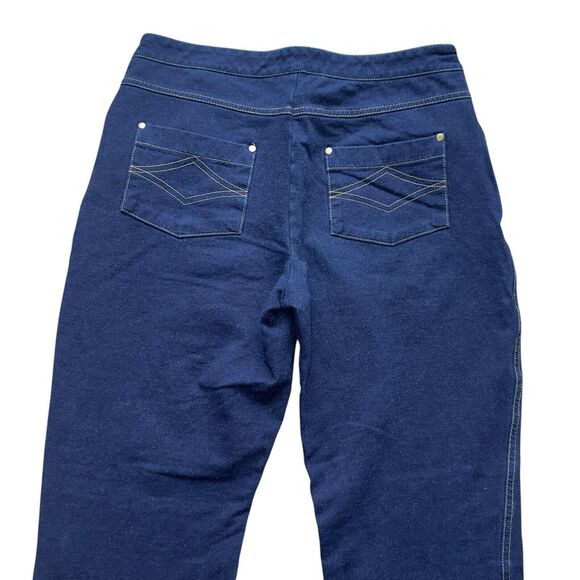 Pajama Jeans Womens Medium Pull On Stretch Pants Denim Wide Leg Dark Wash - Picture 13 of 16